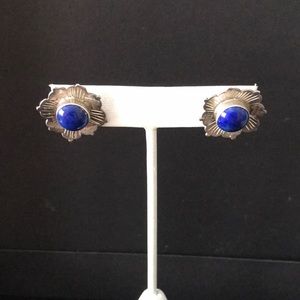 Lapis flower sterling earring